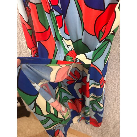 Tahari Floral Abstract Knot Front Dress Multicolor 3/4 Sleeve Size 12 - Picture 5 of 9
